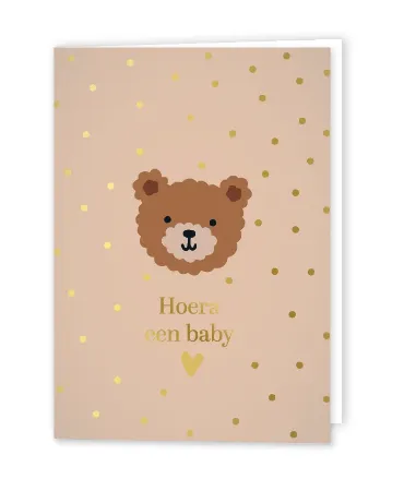 Afbeeldingen van KP® Wenskaarten gevouwen - Hoera een baby + beer - 5 stuks