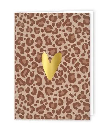 Afbeeldingen van KP® Wenskaarten gevouwen - Leopard beige + hart - 5 stuks