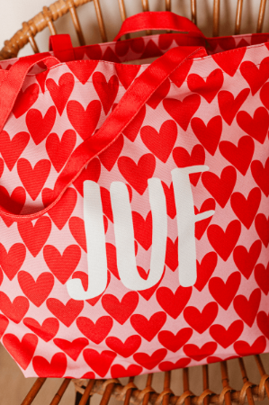 Canvas tas - Juf (hartjes xl) - Katoenen tas