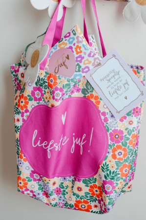 Canvas tas - Liefste juf (summer flower) - Katoenen tas