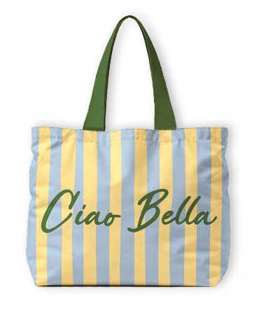 Ciao Bella strandtas met gele blauwe strepen - grote canvas shopper 65x18x49cm