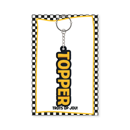 Geweldige sleutelhanger voor de Topper - met kaartje 'trots op jou' - 3D en PVC