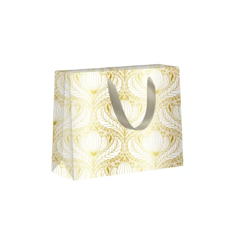 Wit met goud luxe draagtas - Gouden lint handvaten, 24x10x18cm, 10st