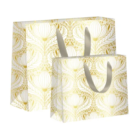 Wit met goud luxe draagtassen - Gouden lint handvaten, verschillende formaten