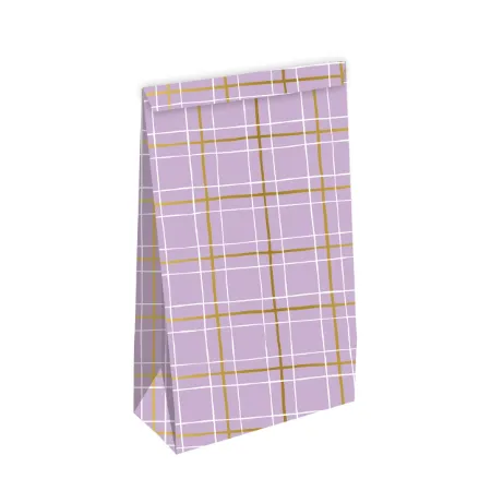 KP® Kraft papieren zakken - Grid (lilac) 14+8x26cm, 25st