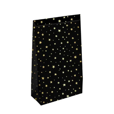 KP® Kraft papieren zakken - Little stars black/gold 14+8x26cm, 25st