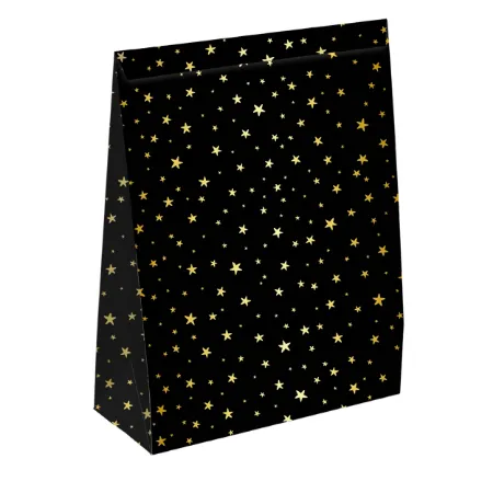 KP® Kraft papieren zakken - Little stars black/gold 27+15x36cm, 25st