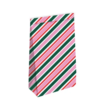 KP® Kraft papieren zakken - Stripes roze/groen 14+8x26cm, 25st