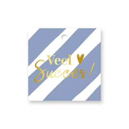 KP® Cadeaulabel - Veel succes (wit/blauw) - 60x60mm