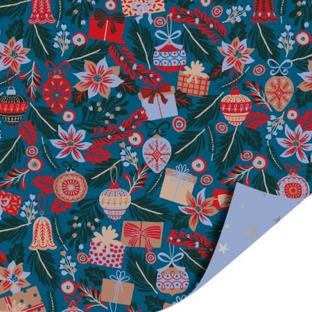 Afbeeldingen van KP® Cadeaupapier 30cm 100m - Christmas flowers