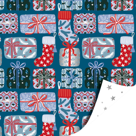 Afbeeldingen van KP® Cadeaupapier 40cm 100m - Xmas gifts blue