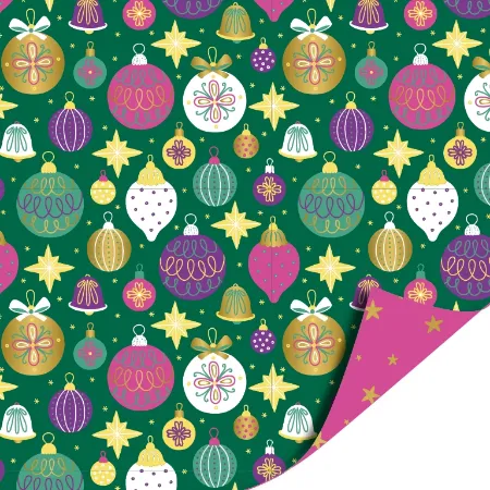 Afbeeldingen van KP® Cadeaupapier 50cm 100m - Christmas ornaments green