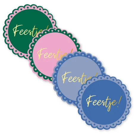 KP® Stickers D52mm - Feestje (4 varianten) 250p/r