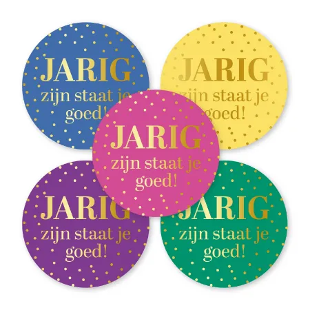 KP® Stickers D40mm - Jarig zijn staat je goed (5 varianten) 250p/r