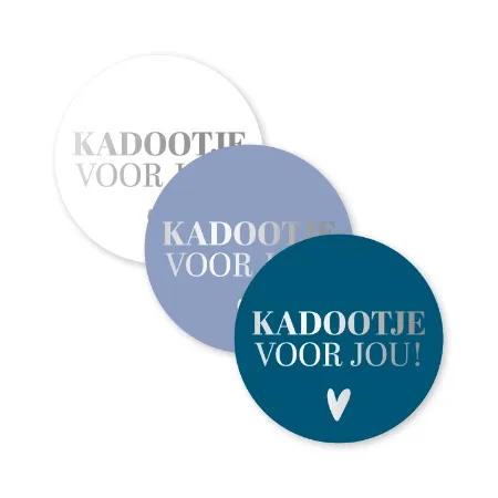 KP® Stickers D40mm - Kadootje voor jou zilver/blauw (3 varianten) 250p/r