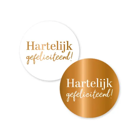 KP® Stickers D40mm - Hartelijk gefeliciteerd (koper) (2 varianten) 250p/r