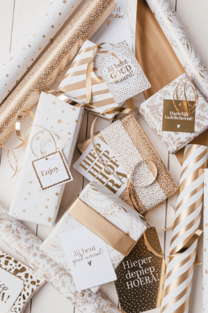 KP® Cadeaukaartjes A7 - Hiep hiep hoera (wit/goud), 25 stuks