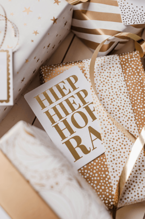 KP® Cadeaukaartjes A7 - Hiep hiep hoera (wit/goud), 25 stuks