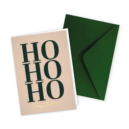 KP® Wenskaarten gevouwen - HoHoHo merry Christmas (beige) - 5 stuks