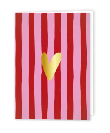 KP® Wenskaarten gevouwen - Hartje goud (stripes) - 5 stuks