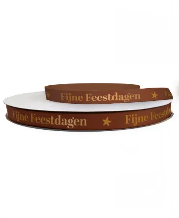 KP® Satijnlint 12mm - Fijne feestdagen, bruin/koper 100m