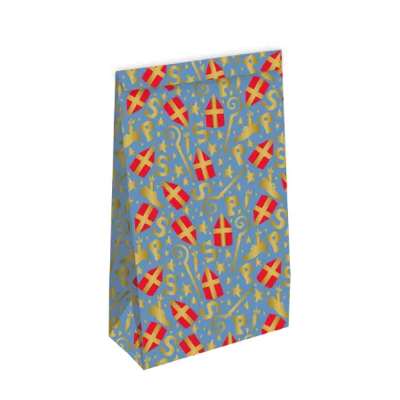 KP® Kraft papieren zakken - Mijter pret lichtblauw 14+8x26cm, 25st