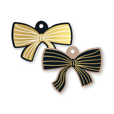Afbeeldingen van KP® Cadeaulabel - Strik zwart/goud (dubbelzijdig) - 68x53mm