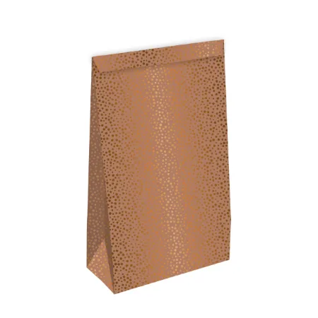 KP® Kraft papieren zakken - Luxury dots copper 14+8x26cm, 25st